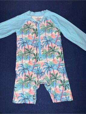 Tropical Palm Print Kids Rashguard Romper